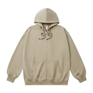Vente en gros de sweats à capuche zippés en molleton 100% coton, streetwear, broderie effet vieilli, double fermeture éclair, séchage rapide, respirant, unisexe - Product Image 4