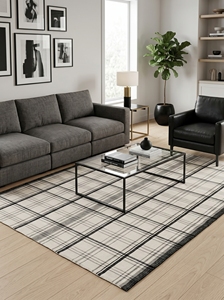 Tapis en coton de qualité supérieure, vente en gros d'usine |   Tapis moderne en tissu plat à carreaux noir et blanc pour les espaces intérieurs minimalistes - Product Image 1