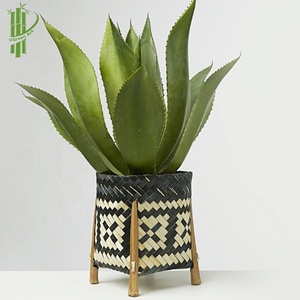<b>Round</b> Woven Bamboo Plant Stand Flower Pot Holder Planter <b>Basket</b> for Home Garden Display - Product Image 1