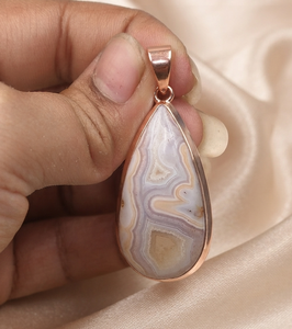 Colgante de Cabujón de Ágata Natural de Botswana en Plata de Ley 925 con Baño de Oro Rosa y Oro Amarillo, Joyería Boho Hecha a Mano, Regalo - Product Image 3