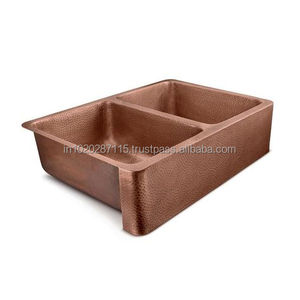 Fregadero de cocina de cobre clásico hecho a mano con cuenco rectangular profundo y textura martillada para cocinas elegantes de campo - Product Image 4