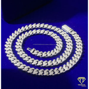 Cadena cubana de plata de ley 925 con diamantes de moissanita, collar grueso con incrustaciones de diamantes para hombre y mujer, joyería de lujo al por mayor. - Product Image 2