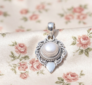 925 <b>Sterling</b> <b>Silver</b> Natural <b>Pearl</b> Vintage Floral Pendant Handmade Boho Statement <b>Necklace</b> Charm Women Jewelry Gift for Men Her - Product Image 3