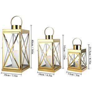 Set Of 3 Stainless Steel Gold Finished Candle <b>Lantern</b> <b>Small</b> Medium Large Size Perfect For Decorative Home Accent From India - Product Image 2