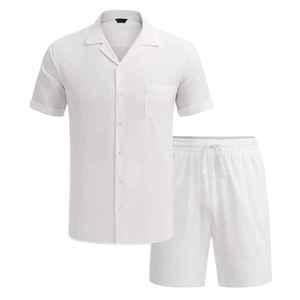 Ensemble Homme Élégant et Décontracté 2 Pièces Personnalisable Été 2026 – T-shirt Boutonné en Tissu Éponge à Manches Courtes et Short Respirant - Product Image 6