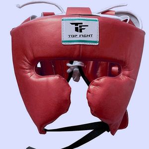 <b>Top</b> Fight <b>Red</b> <b>Leather</b> Boxing Head Guard Lace-Up Protection Gear for Adults - Product Image 2