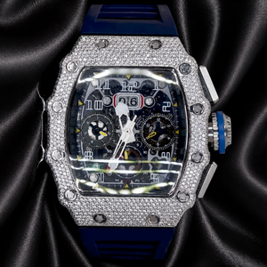 Montre chronographe mécanique sertie de diamants Raj Gems, analogique-numérique, boîtier carré, cristal saphir, bracelet en acier inoxydable, pour homme - Product Image 3