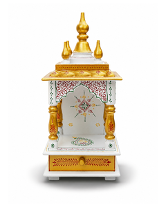 Meilleure vente de haute qualité blanc doré petit sanctuaire petit bois Pooja Mandir tenture murale pour la maison culte mariages anniversaires - Product Image 4