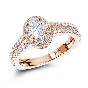 EtherStar Jewels Lab Grown Oval Diamond 18K Gold 1.25ctw E VS IGI Certified Halo <b>Split</b> Shank Women's Engagement Wedding <b>Ring</b> - Product Image 4