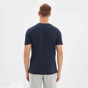 Camiseta de Manga Corta con Cuello en V para Hombre, Color Azul Marino Sólido, 100% Algodón, Corte Regular, Diseño Transpirable de Punto Jersey Informal - Product Image 2