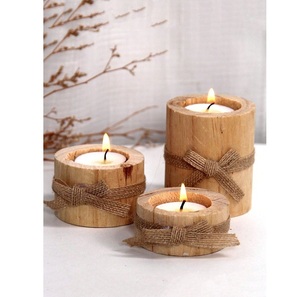 <b>Wooden</b> Tea Light Holder Set Round Handmade Wood Candle Holders for Home Decoration by Curio Craft - Product Image 4