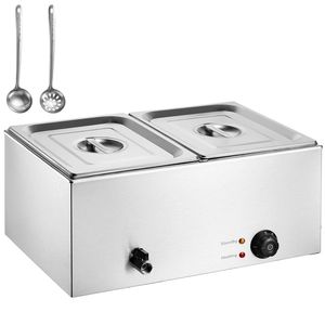 Scaldavivande Professionale Commerciale 24QT 1200W Elettrico a Vapore 2 Vasche in Acciaio Inox Buffet Bain Marie Manuale da Banco 8 - Product Image 4