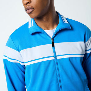 Ensemble de survêtement pour homme, bleu, à blocs de couleur, sweat-shirt et pantalon à fermeture éclair intégrale, coupe classique, respirant, style sportif, pour le printemps - Product Image 3