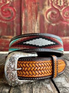 Ceinture en cuir brodée style western avec motif floral, boucle ardillon en alliage, unisexe, design ethnique décontracté, ceinture en cuir robuste, expédition immédiate - Product Image 2