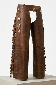Chaps d'équitation western en cuir marron de qualité supérieure avec franges, équipement de protection des jambes pour l'équitation - Product Image 6
