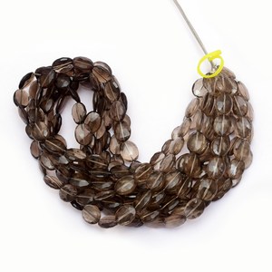 Cuentas ovaladas facetadas de cuarzo ahumado AAA+ de 9x12 mm, cuarzo ahumado natural, piedra preciosa semipreciosa, cuentas sueltas tipo briolette para la fabricación de joyas. - Product Image 1