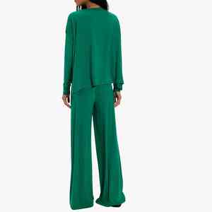 Conjunto de Verano Moderno e Informal de Color Sólido en Spandex/Algodón, Transpirable, Camisa de Manga Larga y Pantalones Anchos para Mujer - Product Image 2