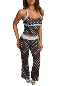 <b>Women</b>’s Yoga Set Polka Dot Halter Crop Top <b>Flare</b> <b>Leggings</b> Two Piece Pilates Activewear Backless Gym Tracksuit Dot Print Outfits - Product Image 3