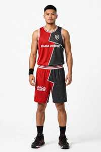 ชุดเสื้อและกางเกงบาสเก็ตบอล Pada Prime สำหรับทุกเพศ สีแดงดำ พิมพ์ลายแบบ Sublimation ระบายอากาศได้ดี ผลิตจากโพลีเอสเตอร์ ชุดยูนิฟอร์มสำหรับผู้ใหญ่ ไซส์ L - Product Image 1