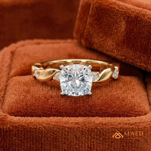 Yellow Gold Over <b>Silver</b> Cushion <b>Solitaire</b> – Classic Nature-Inspired Anniversary <b>Ring</b> - Product Image 3