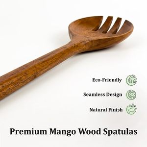 Ensemble de cuillères de cuisine en bois d'acacia, 2 cuillères ajourées, non toxiques, résistantes à la chaleur, biodégradables, compatibles lave-vaisselle, ustensiles de cuisine - Product Image 3