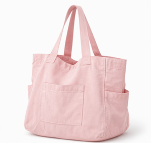 Sac fourre-tout en toile de coton rose d'été avec logo personnalisé pour femmes, sacs de plage en toile avec poignées d'épaule - Product Image 1