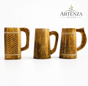 Jarra de Cerveza Vikinga de Madera Ecológica Hecha a Mano Artenza Decor, Taza Tallada en Oro para Regalo de Fiesta - Product Image 3