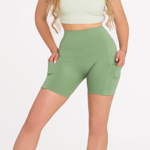 <b>Women</b> High Waist Cargo <b>Shorts</b> Solid Color Sporty Pocketed Athletic Gym <b>Shorts</b> Green - Product Image 1