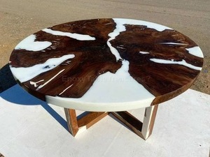 Table de salle à manger de luxe moderne en résine faite à la main, design artistique, table basse étanche pour salon, mariage, anniversaire, condoléances, Diwali - Product Image 2