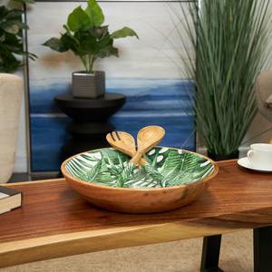 Tazón de madera para ensalada multicolor con estampado de esmalte, redondo, para servir, al por mayor desde India - Product Image 1