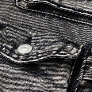 Jean cargo taille haute pour homme en denim coupe ample délavé style urbain automne - Product Image 6
