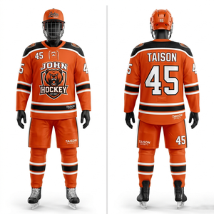 Mens Ice Hockey Uniform 220 GSM Premium Polyester <b>Mesh</b> Grey <b>Red</b> White Panel Design Sublimation Embroidery Custom Logo Team Set - Product Image 5