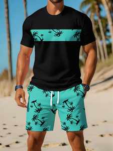 Conjunto Deportivo Informal de Verano para Hombre con Camiseta de Cuello Redondo Transpirable y Pantalones Cortos, 100% Poliéster Jersey, Secado Rápido - Product Image 2