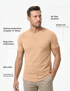 T-shirt à manches courtes raglan bleu gris pour homme, col rond, coupe classique, uni, anti-boulochage, décontracté, tricoté en jersey polyester/coton - Product Image 3