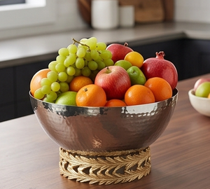 Bol en métal martelé avec support à plumes et ruban, idéal pour les salades de fruits, les noix, parfait pour les mariages, les hôtels, les restaurants, pour servir sur la table. - Product Image 5