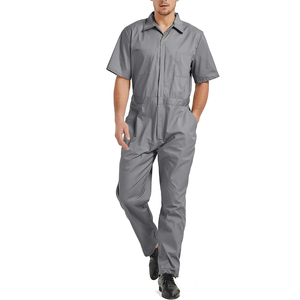 Overol de Trabajo de Manga Corta Gris para Hombre, Estilo Casual de Color Sólido, Ropa de Verano, Tejido de Tela - Product Image 3