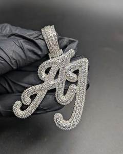 Colgante Personalizado con Letra AJ, Plata de Ley 925, Moissanita VVS, Corte Brillante Redondo, Microincrustaciones, Estilo Hip Hop, Unisex, Uso Diario - Product Image 1