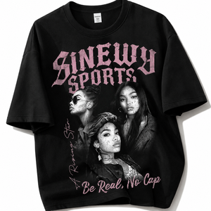 เสื้อยืดโอเวอร์ไซส์สีดำสำหรับผู้หญิง Sinewy Sports พิมพ์ลาย Genius คอกลม ทรงปกติ ผ้าฝ้าย 100% เนื้อเจอร์ซีย์ระบายอากาศได้ดี - Product Image 1