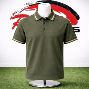 Polo Verde Oliva para Hombre |   Camiseta Polo Casual de Manga Corta en Piqué de Algodón con Cuello a Rayas - Product Image 1