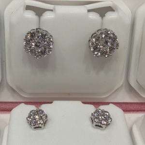 Gold 925 Sterling <b>Silver</b> Women Men Iced Flower Cluster Hip Hop Brilliant Cut Moissanite Channel <b>Set</b> IGI Certified <b>Stud</b> <b>Earrings</b> - Product Image 5