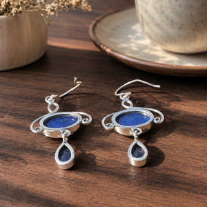 Natural Double Blue Lapis Lazuli 925 Sterling Silver <b>Dangle</b> <b>Earrings</b> Rose <b>Gold</b> Yellow <b>Gold</b> Plated Handmade Boho Gemstone Jewelry - Product Image 6