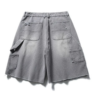 Shorts Bermuda déchirés gris pour homme, taille haute, en toile, style décontracté, avec fermeture boutonnée et poches - Product Image 6