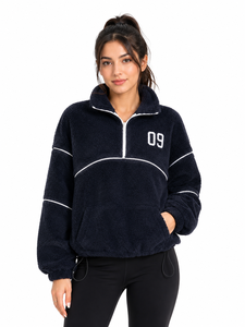 Livster <b>Women's</b> Color Blocking Lined Fleece <b>Quarter</b>-<b>Zip</b> Stand Collar Winter Pullover Soft Plush Casual Long Sleeve - Product Image 1