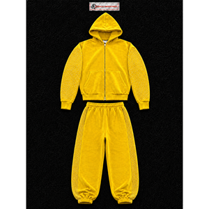 Conjunto Deportivo de Terciopelo Amarillo para Mujer, Sudadera con Cremallera Completa y Pantalones Anchos de Dos Piezas, Ropa Deportiva Informal de Lujo Personalizada - Product Image 5