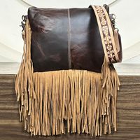 Sac bandoulière artisanal en cuir de vachette à franges, motif floral western, sac à main bohème pour cowgirl, parfait pour les femmes