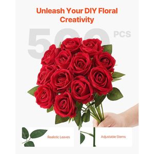 Fleurs artificielles en mousse rouge ultra-réalistes, 500 pièces en vrac, fausses roses pour bouquets de mariage DIY, douche nuptiale, tiges de mariage rouges artificielles - Product Image 4