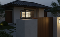 Lámpara de Pilar para Puerta E27 IP65 para Exterior/Pared/Villa/Jardín, Montaje Empotrado, Diseño Auto Cad, 220V (10%), 300 lm LED Negro CM Decor