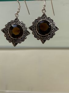 Ensemble de boucles d'oreilles bohèmes en verre fumé, pierre en forme de cœur, boucles d'oreilles pendantes en argent allemand, élégantes, tendance, unisexes, cadeau - Product Image 1