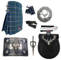 Ensemble kilt 8 pièces en laine acrylique Stag Deer Highland, fait main, kilt uni de 8 yards, sporran tête de cerf, chaussettes assorties (Durable)