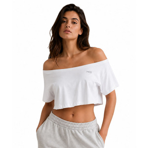 Haut court personnalisé pour femme, épaules dénudées, uni, en coton, style décontracté, streetwear Y2K, léger, vente en gros - Product Image 1